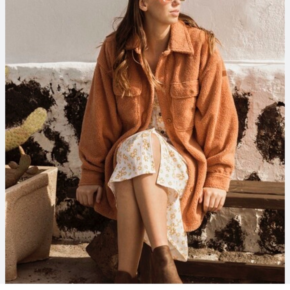 Roxy Oversized Sherpa Jacket in Rust Orange